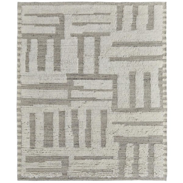 2 ft. x 3 ft. Gray and Ivory Wool Geometric Hand Woven Area Rug