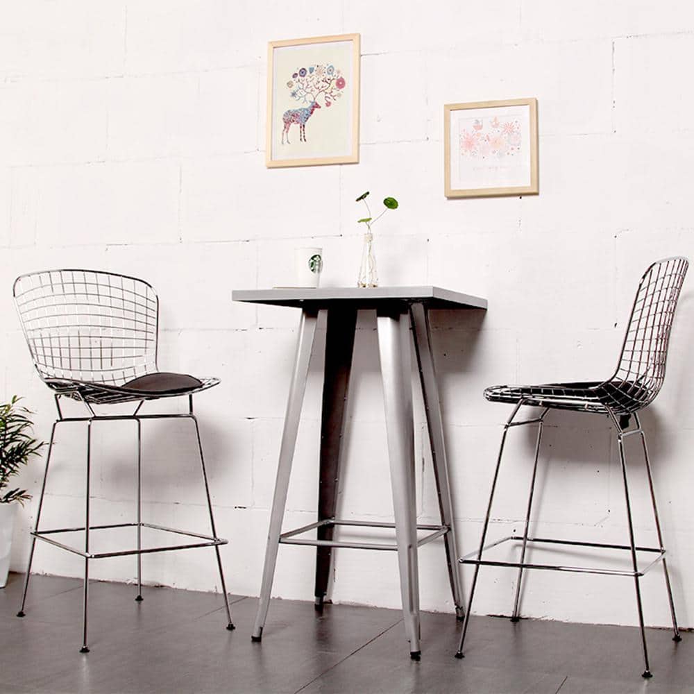 Mid-Century Chrome Wire 25.5" Counter Stool with Leatherette Cushion