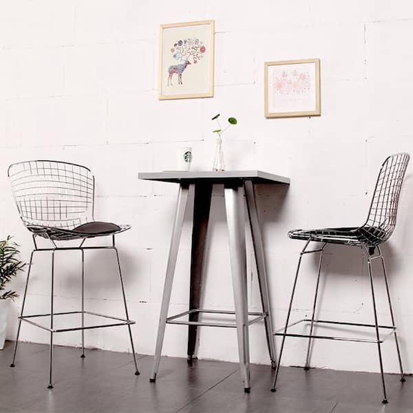Mod Made Mid Century Modern Chrome Wire Counter Stool with 24 in. Seat Height (Black)