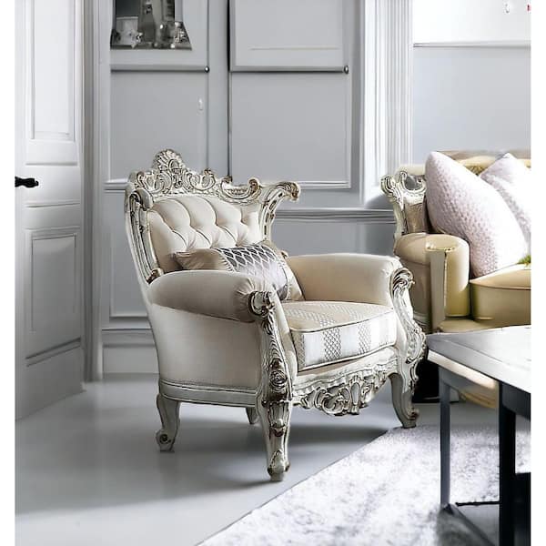 HomeRoots 61 in. Ivory Pattern Faux Leather 2-Seater Loveseat