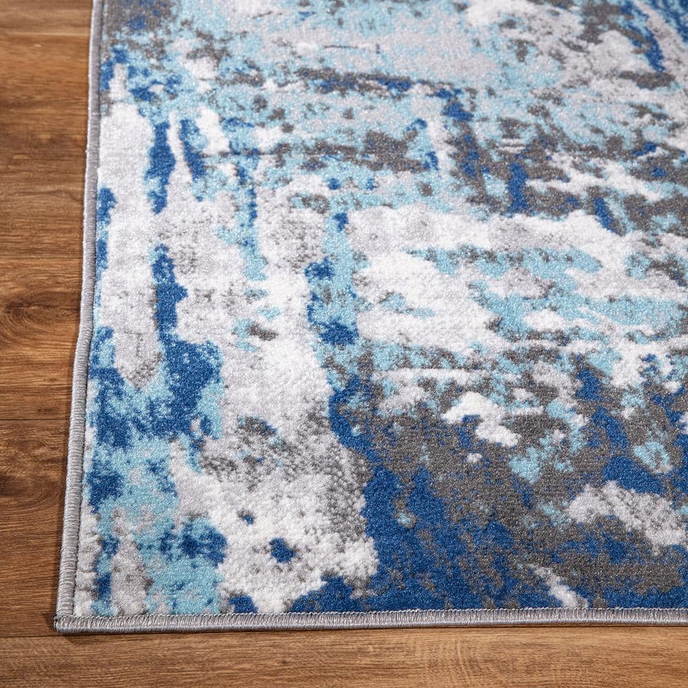 Blue and Gray Abstract Synthetic 5' x 7' Area Rug