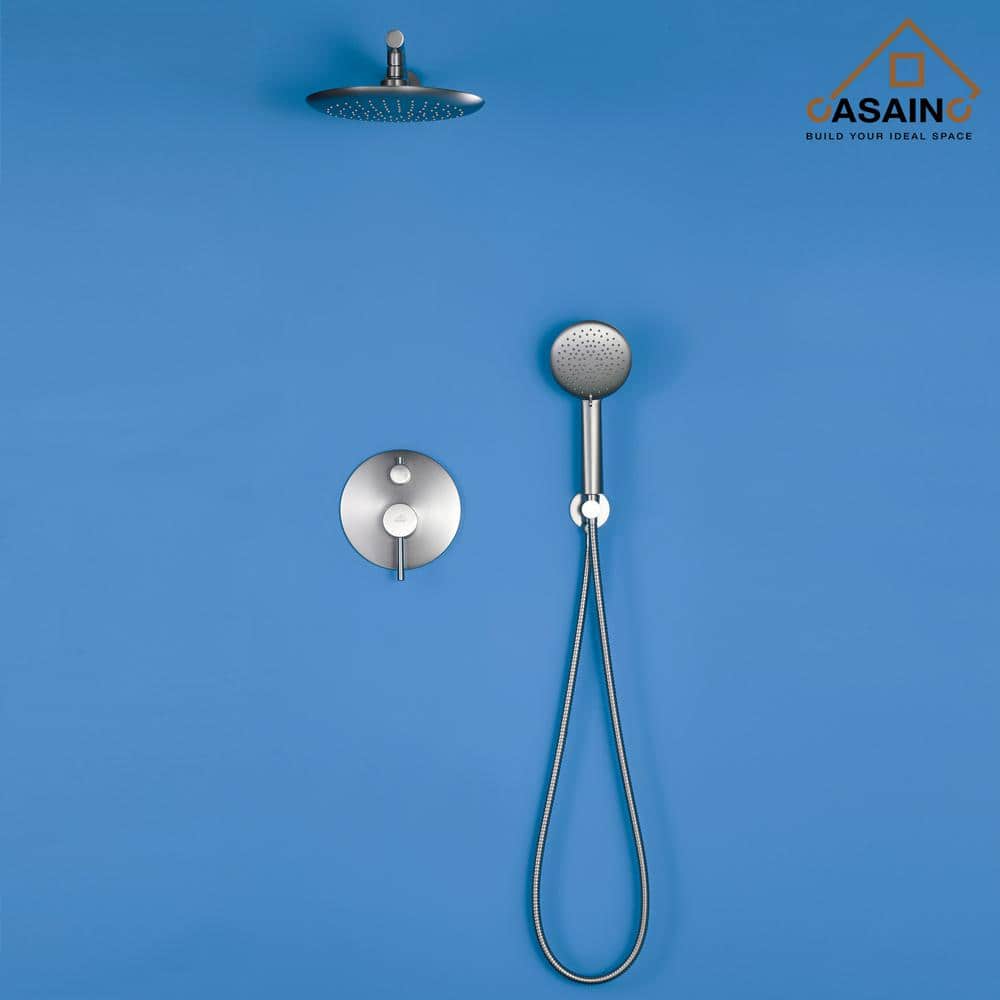 Brushed Nickel Wall Mounted Rain Shower System with Handheld