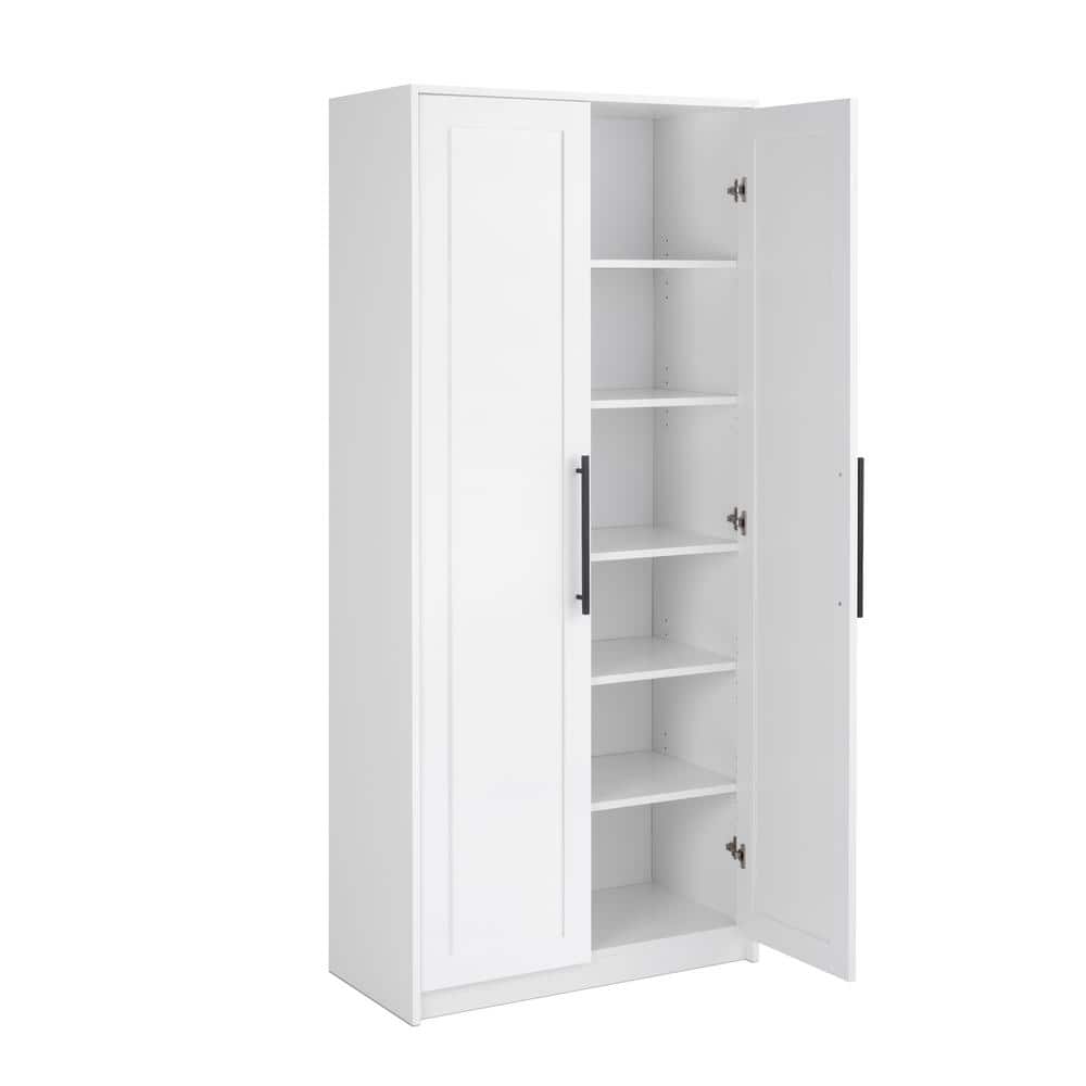 Elite White Tall Storage Cabinet with Adjustable Shelves