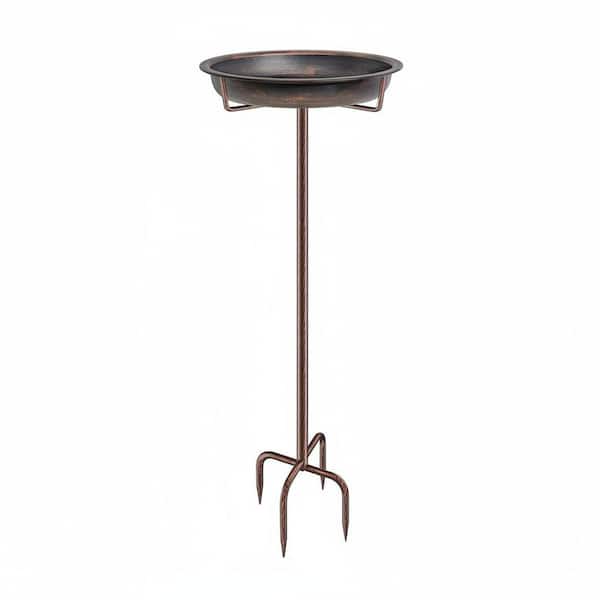 Brown Freestanding Birdbath Bowl with 4 Prongs Base Stake