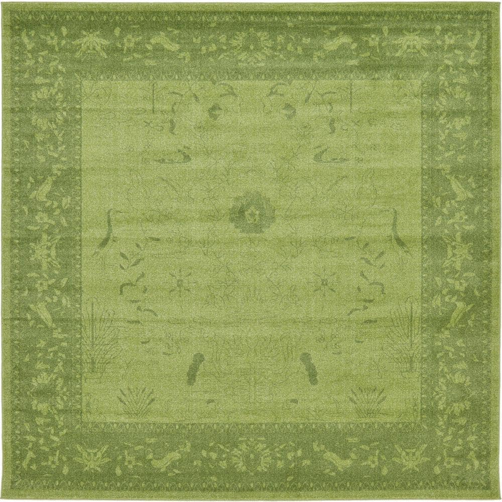 Unique Loom La Jolla Floral Green 10' 0 x 10' 0 Square Rug 3121829