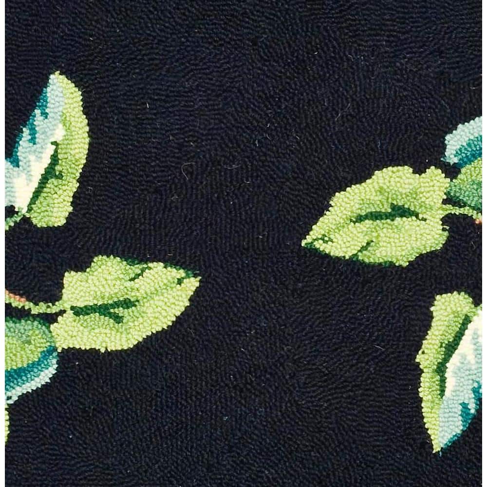 Handmade Black and Green Floral Wool Rectangular Rug