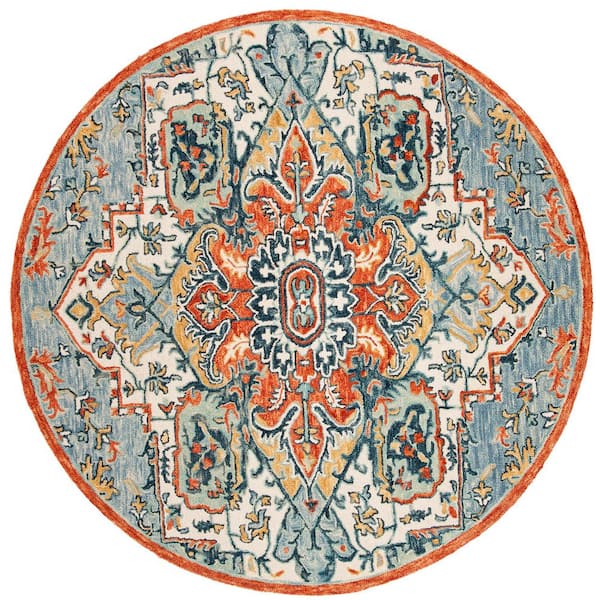 Aspen 5 ft. x 5 ft. Blue/Rust Oriental Round Rug