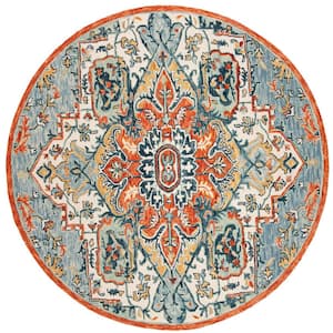 Aspen Blue/Rust 7 ft. x 7 ft. Round Floral Area Rug