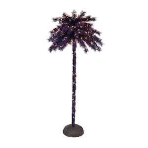 6 ft. Purple and Black Pre-Lit Puleo Intl Palm Artificial Christmas Tree