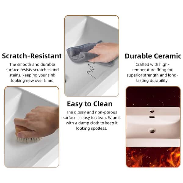 Semi Recessed Bathroom Sink 24 in. x 17 in. White Rectangular Drop In Sink with Single Faucet Hole and Chrome Overflow