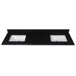 73 in. W x 22 in. D Granite Vanity Top in Midnight Black with White Rectangular Double Sinks