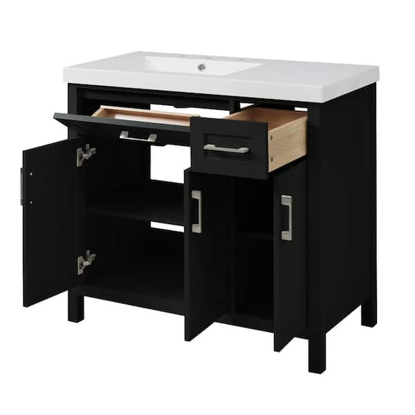 COWLOWN 35.83 in. W x 18 in. D x 35.55 in. H Bathroom Black Linen Cabinet