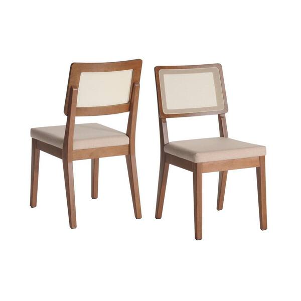 Manhattan Comfort Pell 2-Piece Dark Beige and Maple Cream Dining Chair