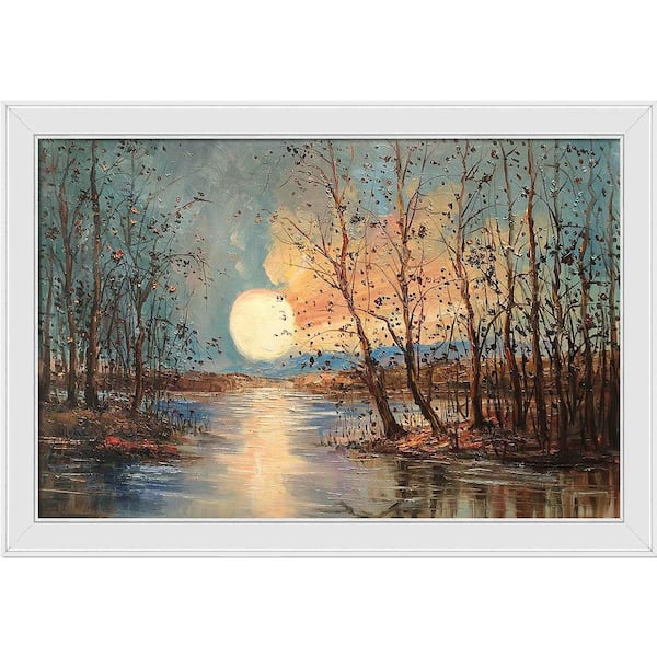 LA PASTICHE Moon (Reflections) Reproduction by Justyna Kopania Galerie White Framed Nature Oil Painting Art Print 28 in. x 40 in.