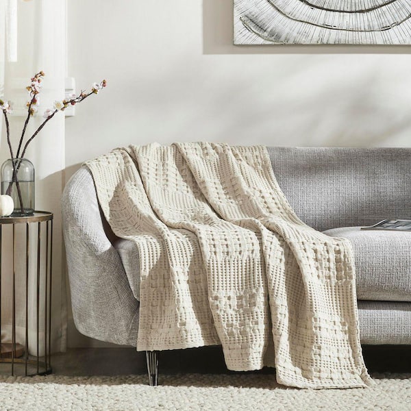 Waffle Weave Natural Throw Cotton Decorative Blanket