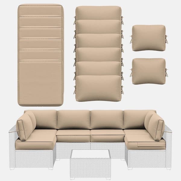 14-Piece 5 in. Outdoor Patio Cushions Water-Resistant Replacement Cushions for 6-Seat Rattan Sectional Sofa Sand