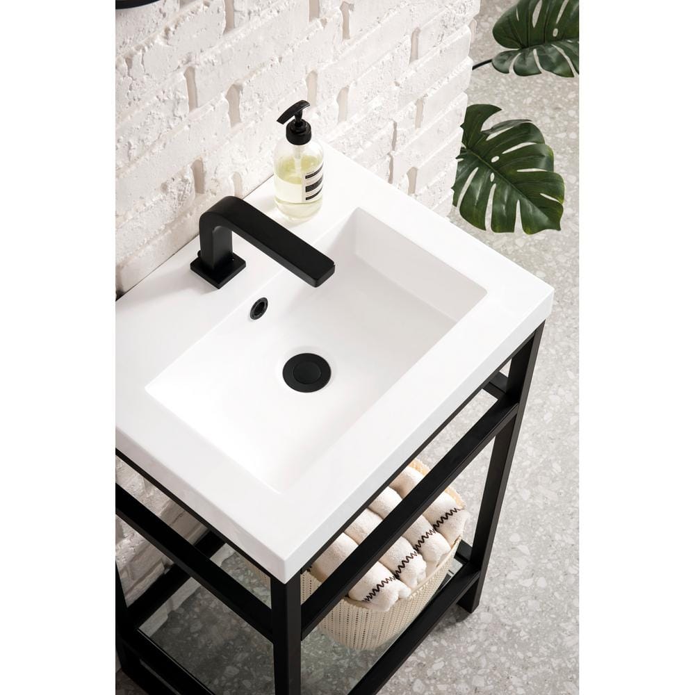 Boston 20" Matte Black Stainless Steel Single Vanity with White Composite Top
