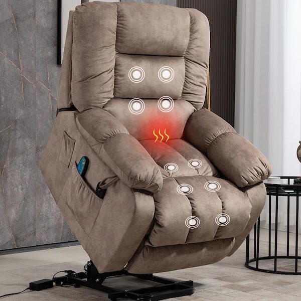 aisword Iconic Chenille Recliners Lift Sofa Chair (Up to 340 lbs.) with Massage,Heating&Assisted Standing -Brown