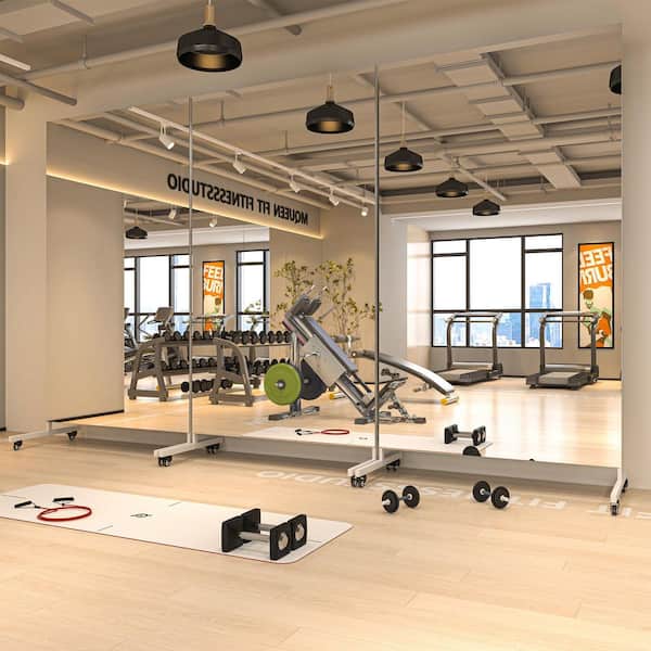 White 40 in. W x 79 in. H Rectangle Full Length Mirror on Wheels Home Gym Mirror 360° Swivel for Yoga Studio, Bedroom