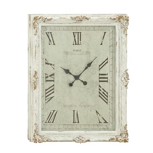 White Wood Carved Acanthus Floral Analog Wall Clock with Distressing