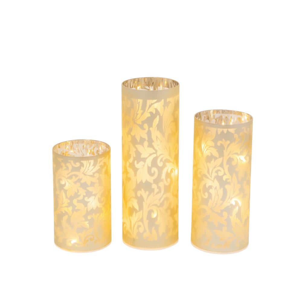 Champagne Gold Embossed Glass Luminary Set with String Lights