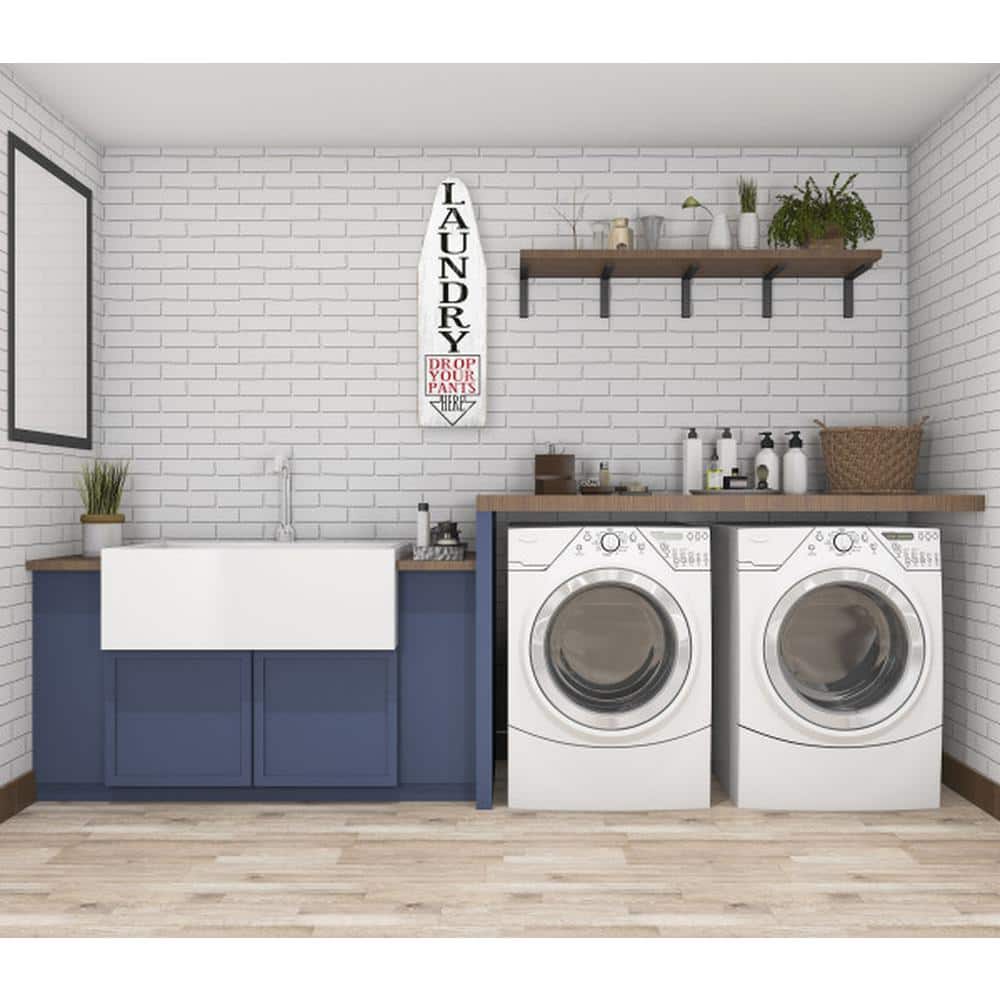 Creative Co-Op White Ironing Board Shaped Wood Sign with "Laundry Drop Your Pants Here" Black & Red Letters
