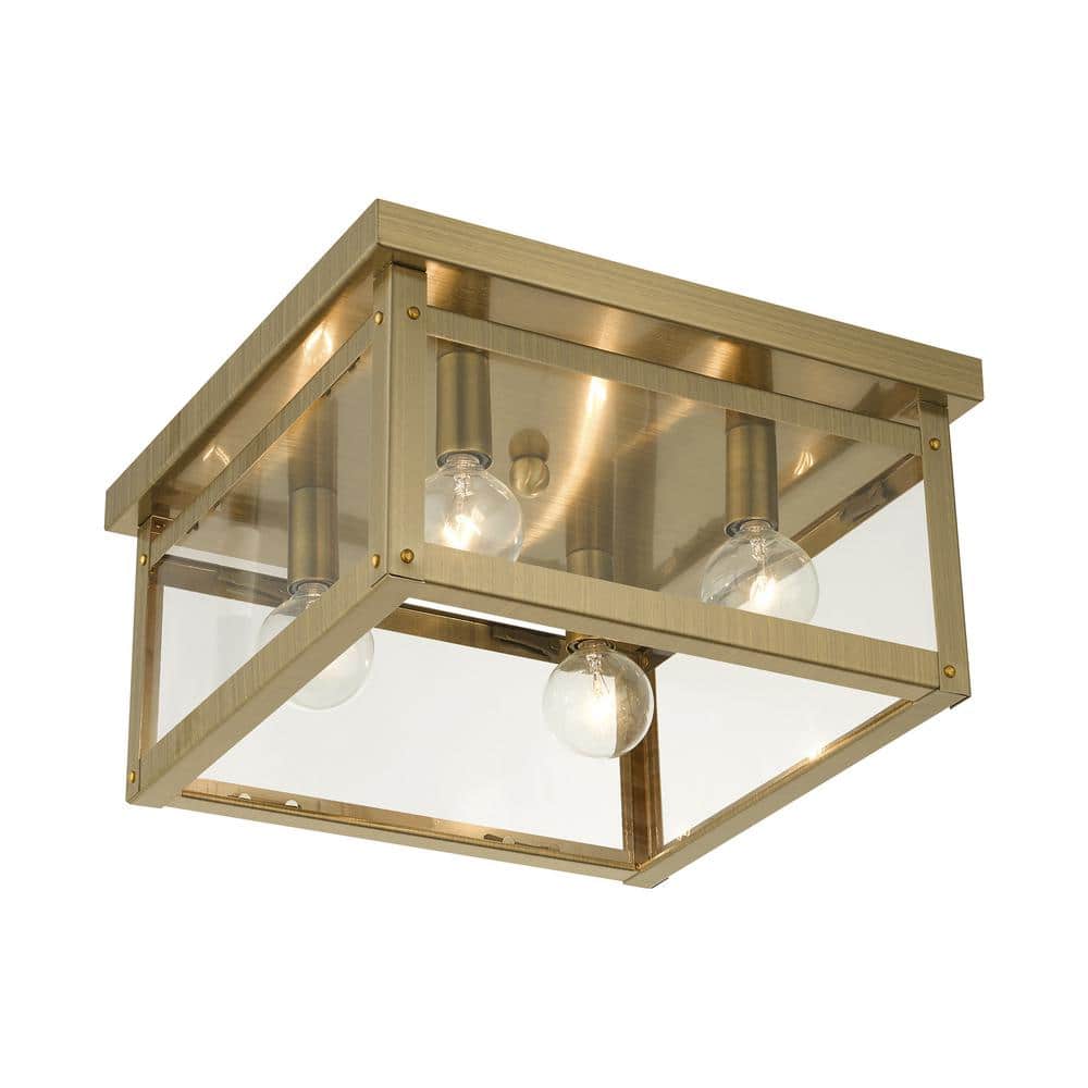 Milford Antique Brass 4-Light Clear Glass Flush Mount