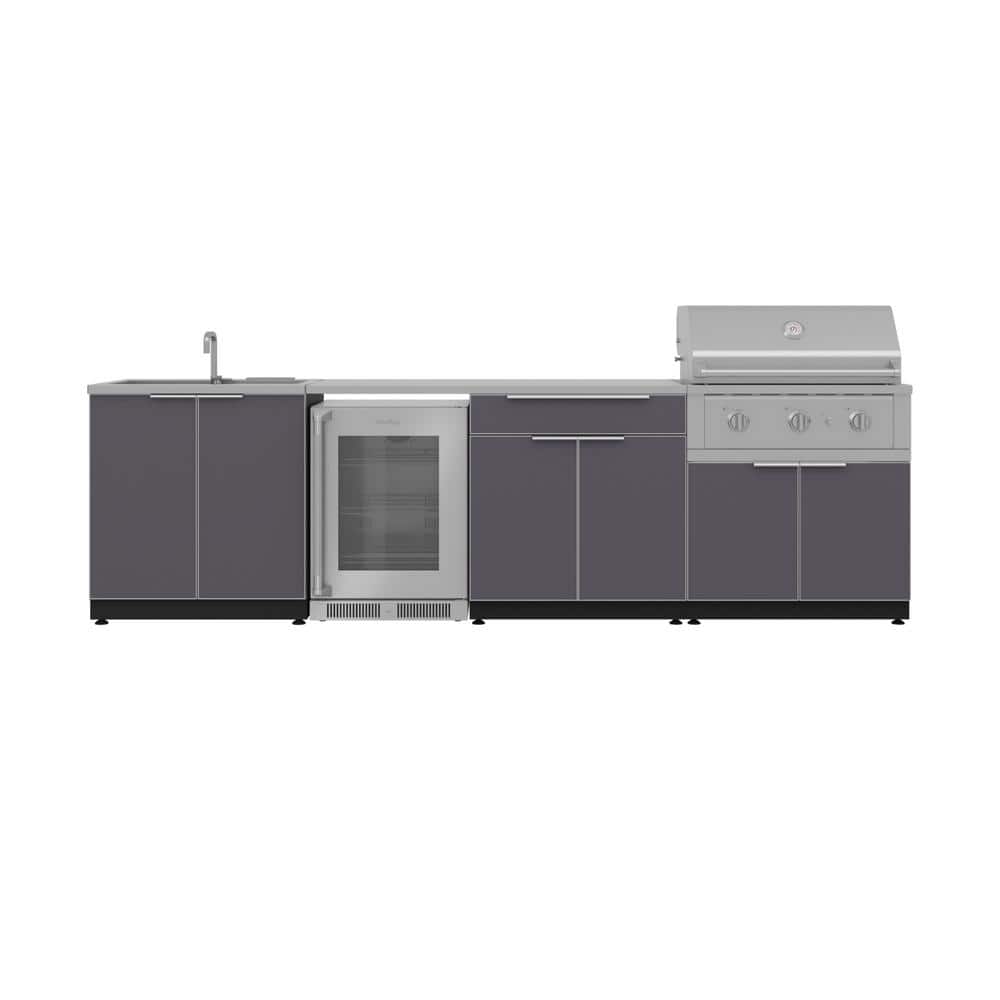 Outdoor Kitchen 3-Burner Natural Gas Grill Island in Aluminum Gray with 33 in. Stainless Steel Grill and Fridge price history on PriceWatchPro