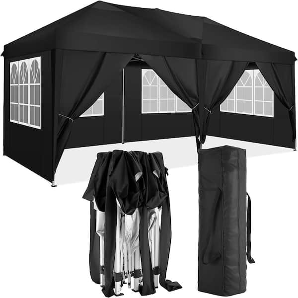 10 ft. x 20 ft. Black Pop Up Canopy with 6 Sidewalls for Party, Camping, Wedding