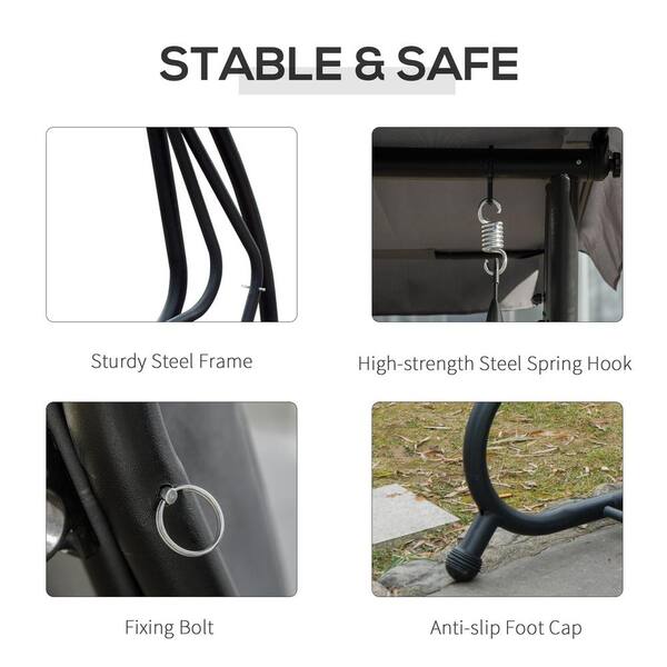 Outsunny 3-Seat Outdoor Grey Metal Free Standing Swing Bench