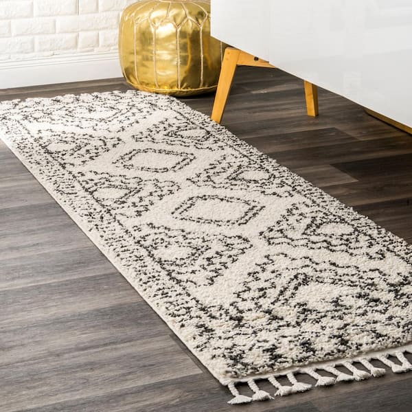 Vasiliki Moroccan Tassel Shag Off-White 3 ft. x 6 ft. Runner Rug