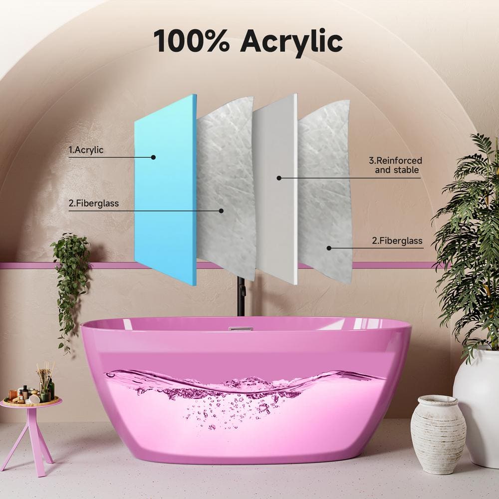 60'' Pink Acrylic Freestanding Double Slipper Bathtub