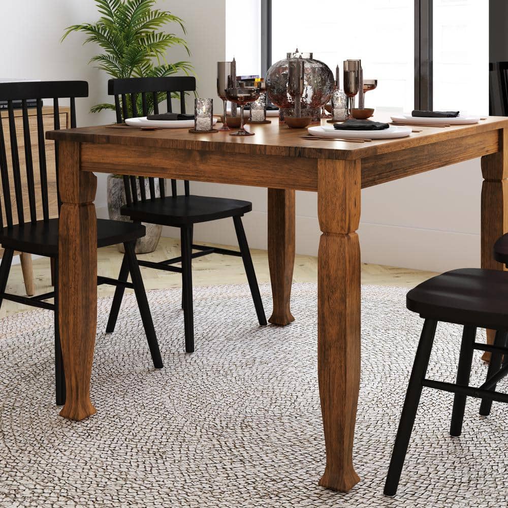 Traditional Walnut Matte Wood 36.25 in. 4-Legs Dining Table Seats 4