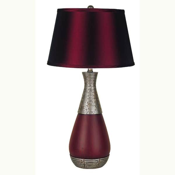 ORE International 29.5 in. Unique Burgundy and Silver Table Lamp