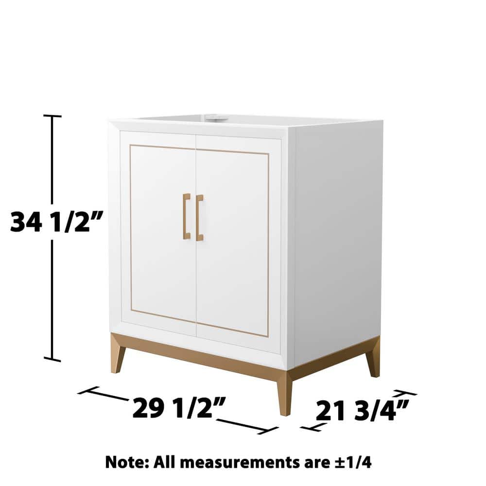 Marlena 30" White and Satin Bronze Freestanding Bathroom Vanity