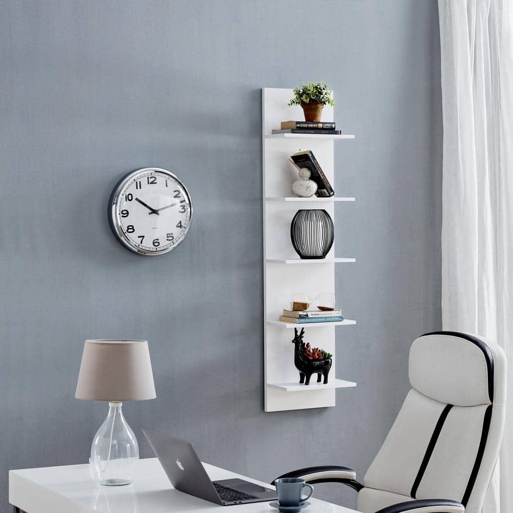 White 51" Floating Wall Shelf with Five Tiers