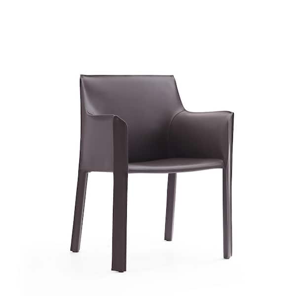 Manhattan Comfort Vogue Modern Grey Faux Leather Upholstered Dining Arm Chair