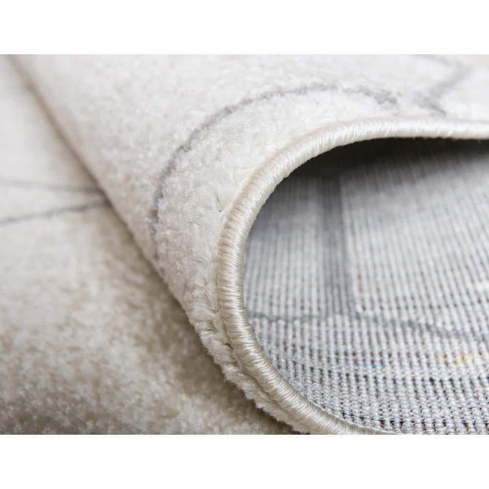 Ivory and Gray Trellis Synthetic Rectangular Area Rug