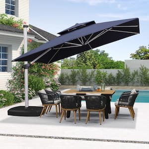 11 ft. Square High-Quality Aluminum Cantilever Polyester Outdoor Patio Umbrella with Wheels Base, Navy Blue
