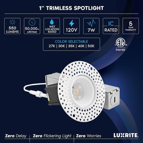4-Pack 1 in. Canless Remodel Integrated LED Trimless Recessed Light 5 Color Temperatures Dimmable Wet Rated IC Rated