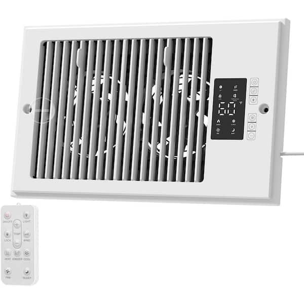 11.73" x 7.48" Quiet AC Vent Fan Negative Ion 10-Speed Remote Thermostat Manual Airflow Heating Cooling Wall Floor White