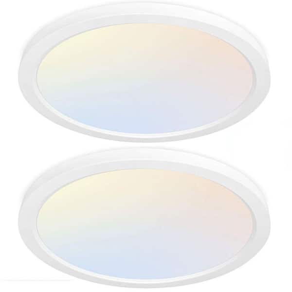 12 in. White Indoor LED Flush Mount Ceiling Light 3000K/3500K/4000K/5000K/6500K Adjustable 110-277V 3600 Lumens (2-Pack)
