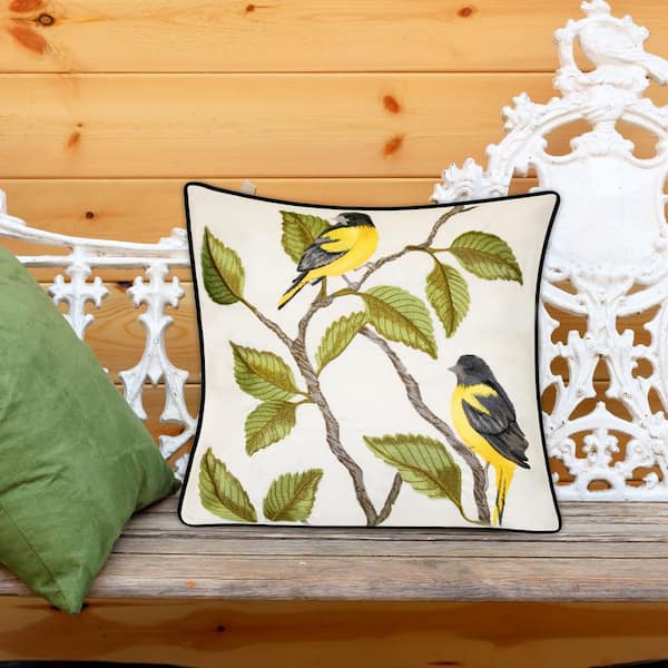 Edie@Home Indoor and Outdoor Embroidered Birds 18 in. x 18 in