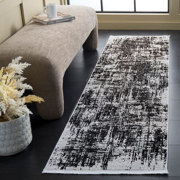 Mila 2 ft. x 8 ft. Ivory/Black Distressed Modern Runner Rug