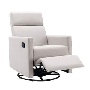 Tan Multifunctional Modern Linen 360° Swivel Base Recliner Glider Nursery Chair