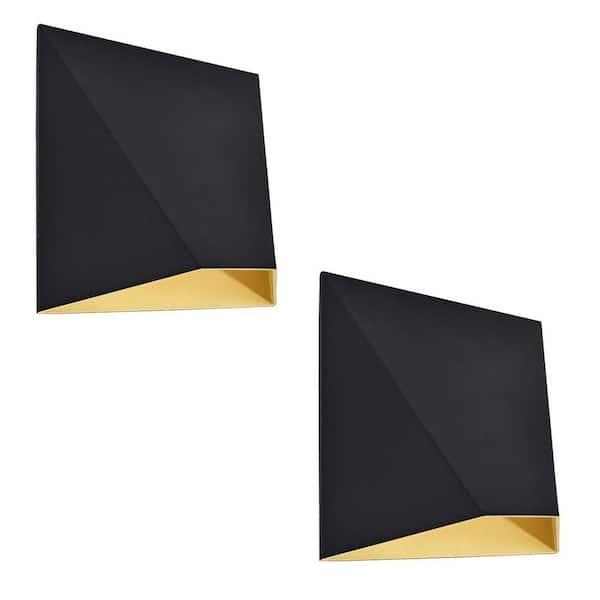 LUXRITE 6 in. Black and Gold Outdoor LED Wall Sconce Light Fixture 3CCT 3000K-5000K 9W ETL IP65 Waterproof 2-Pack