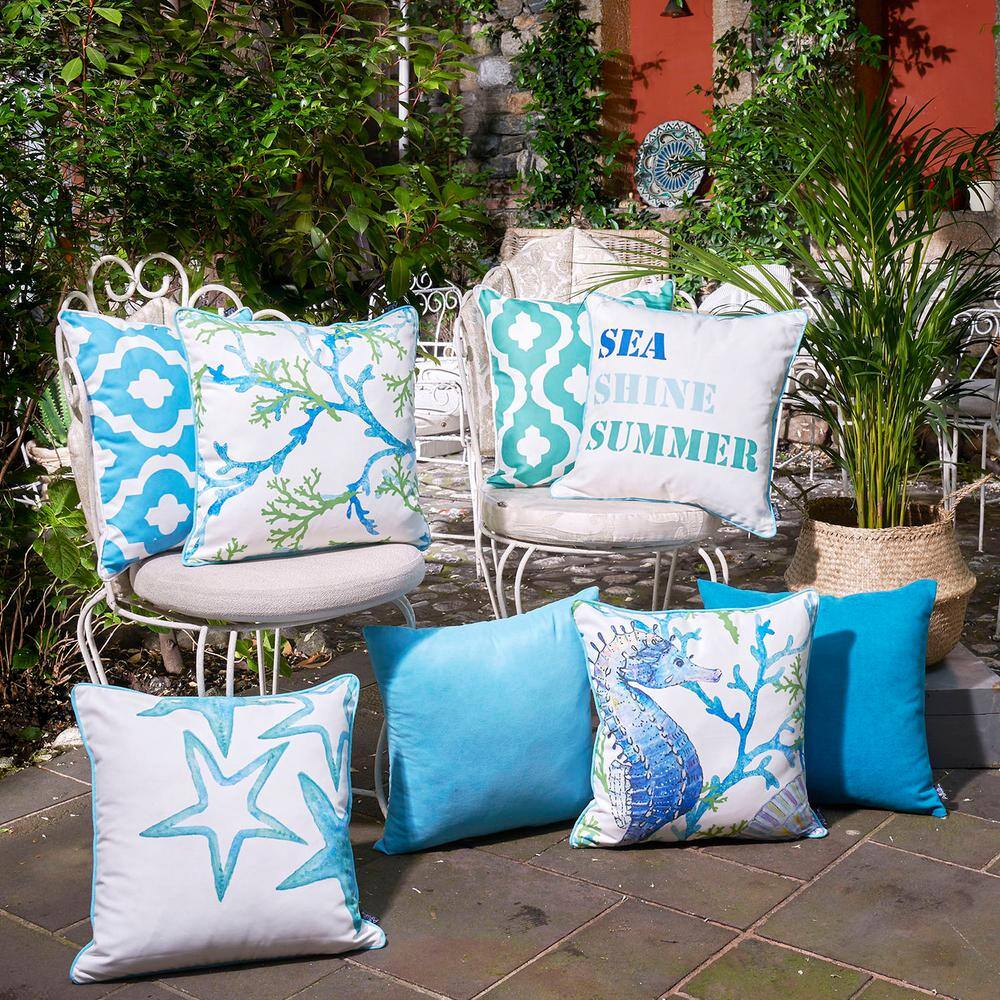 Marine Seahorse Coastal Polyester Pillow Covers, Set of 4