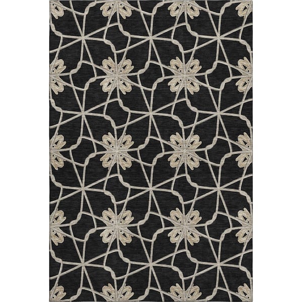 Addison Rugs Mayfield Premium Machine Washable Abstract AMF958 Black 8 ft. x 10 ft. Area Rug