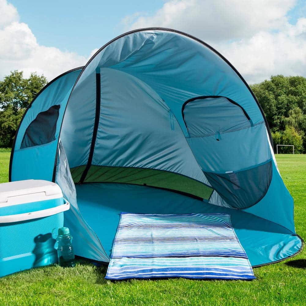 Blue 3-Person Pop-Up Beach Tent with UV Protection