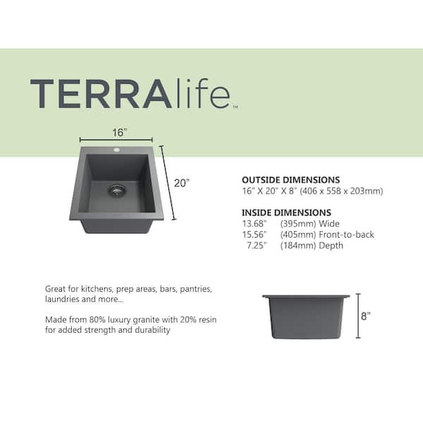 Hyperion Granite Composite 16 in. Single Hole Drop-In/Undermount Single Bowl Bar Sink in Concrete Gray